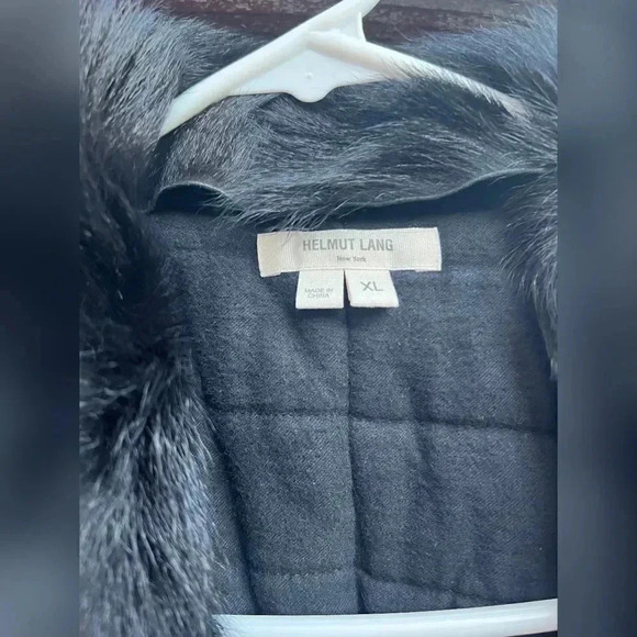 Helmut Lang Long Black Wool Coat With Fur - Picture 3 of 5